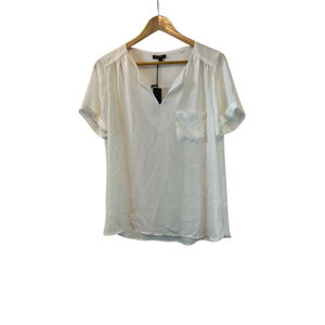 NWT SHINESTAR Cream Short Sleeve V Neck Lightweight Dressy Top L